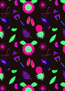 多彩荧光植物图案背景