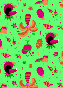 绿色背景的多彩昆虫图案