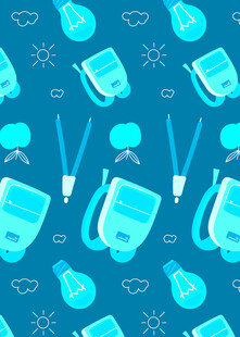 蓝色校园元素无缝图案