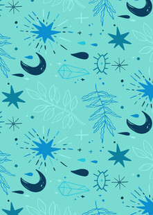 蓝色星空月亮雪花图案