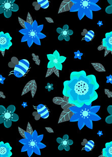 蓝花黑底花卉图案背景