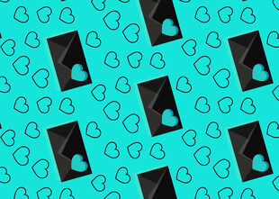 手机图案与心形背景设计