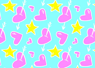 粉色爱心星星蓝色背景图案