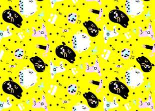 可爱黑白动物黄色背景图案