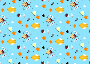 蓝色底多彩卡通图案背景