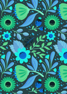蓝绿花卉图案背景纹理