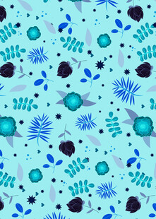 蓝底植物图案纹理背景