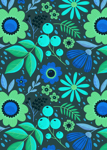 蓝绿花卉图案背景设计