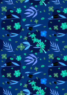 蓝底植物元素图案设计