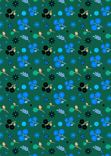 蓝花绿叶无缝图案背景
