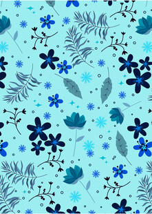 蓝底花卉植物图案纹理