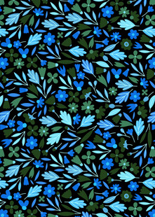 蓝绿色调抽象花卉图案