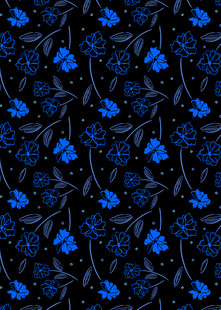 黑色背景蓝色花卉图案