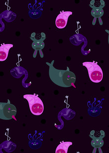 可爱卡通怪物无缝图案背景