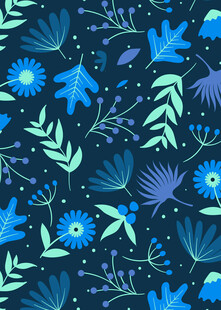 蓝色花卉植物无缝图案