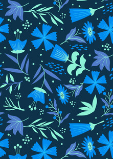 蓝色花卉植物图案背景