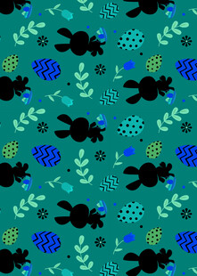 蓝绿色调动物植物图案背景