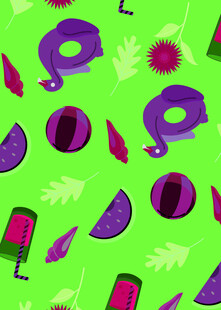 绿色背景趣味图案插画