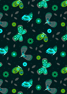 梦幻昆虫花卉黑色背景图案