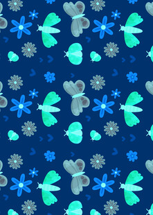 蓝色花卉蝴蝶图案背景