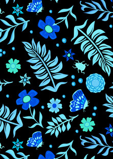 蓝色花卉植物图案背景
