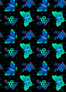 蓝绿蝴蝶花朵图案背景