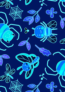 蓝色昆虫图案无缝背景