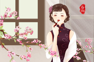 旗袍佳人伴繁花