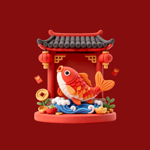 中式福运锦鲤装饰摆件