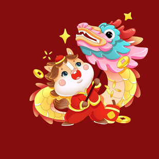 龙年福娃与祥龙贺岁