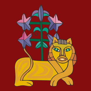 红色背景上的狮与星形植物