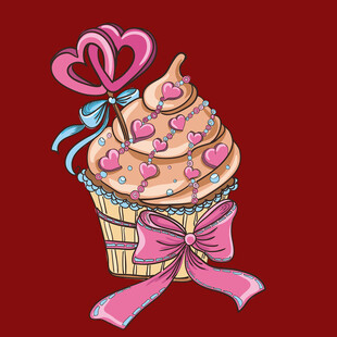 粉色爱心装饰美味纸杯蛋糕