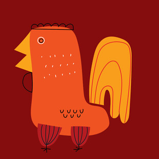 卡通橙色公鸡形象插画