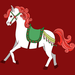 粉色鬃毛的卡通白马