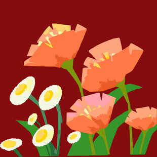 橙色花朵与雏菊插画