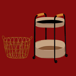 简约置物架与编织篮组合