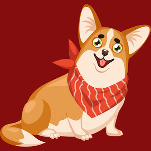 戴围巾的可爱卡通小柯基