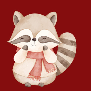 戴围巾的可爱浣熊插画