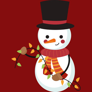 戴帽雪人手持秋叶装饰