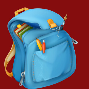 蓝色书包装满学习用品