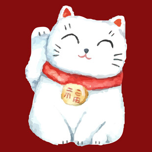 招财猫手绘插画