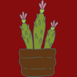 手绘盆栽仙人掌