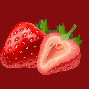 新鲜草莓一半切开展示