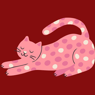 粉色波点猫咪惬意躺卧