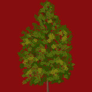 红色背景下的绿色树木