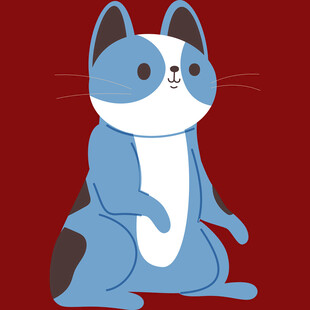 蓝白坐姿猫咪插画