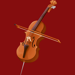 红色背景下的小提琴与琴弓
