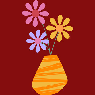 花瓶中多彩花朵插画