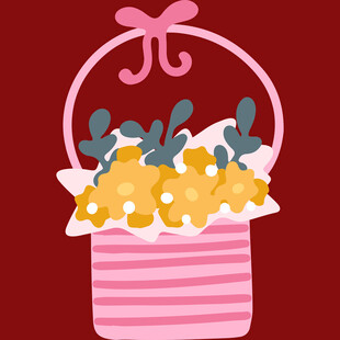 粉色花篮中的缤纷花朵