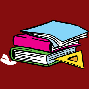 堆叠的书籍与学习用具